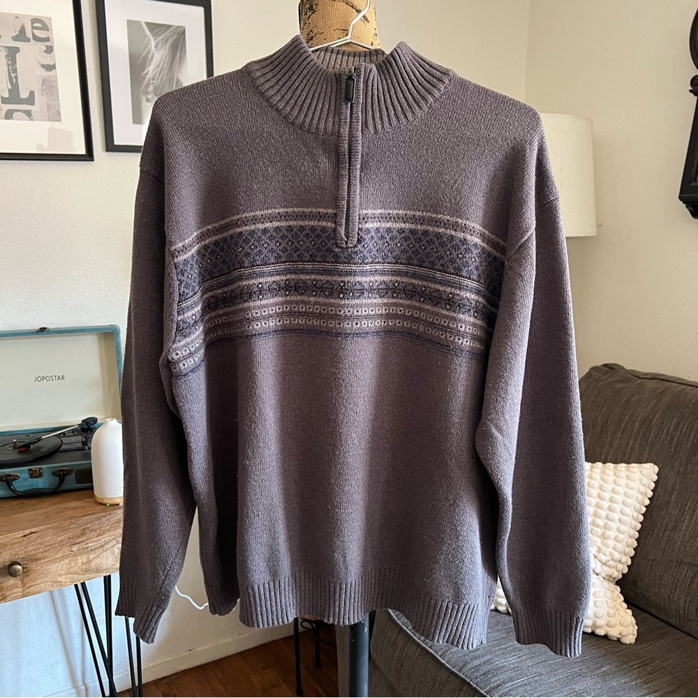 Oscar de la Renta Men's Grey Cotton Blend Nordic 1/2 Zip Sweater Size XXL